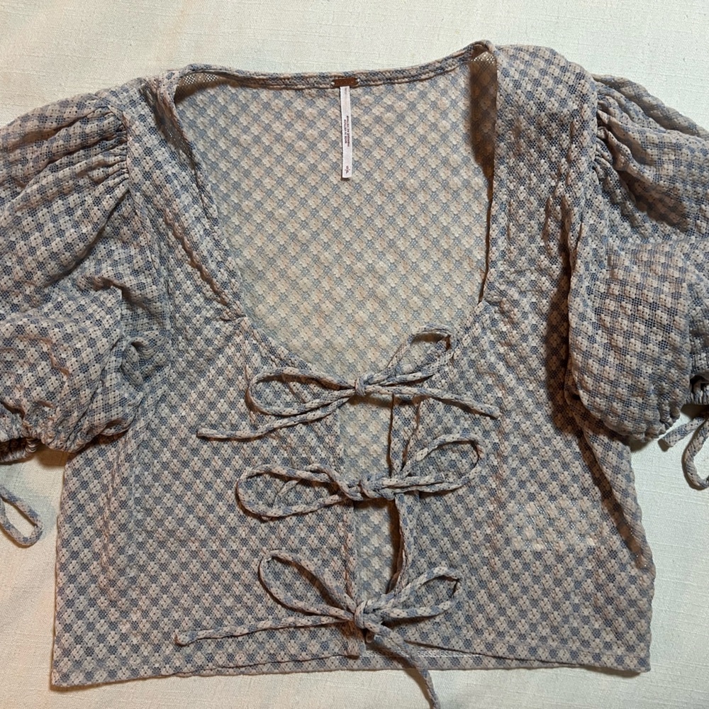 Free People Blue Checkered tie top